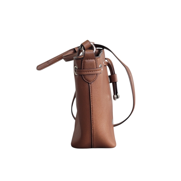 CHAPS Brown Faux Leather Bucket Bag Crossbody One Size - Picture 4 of 16